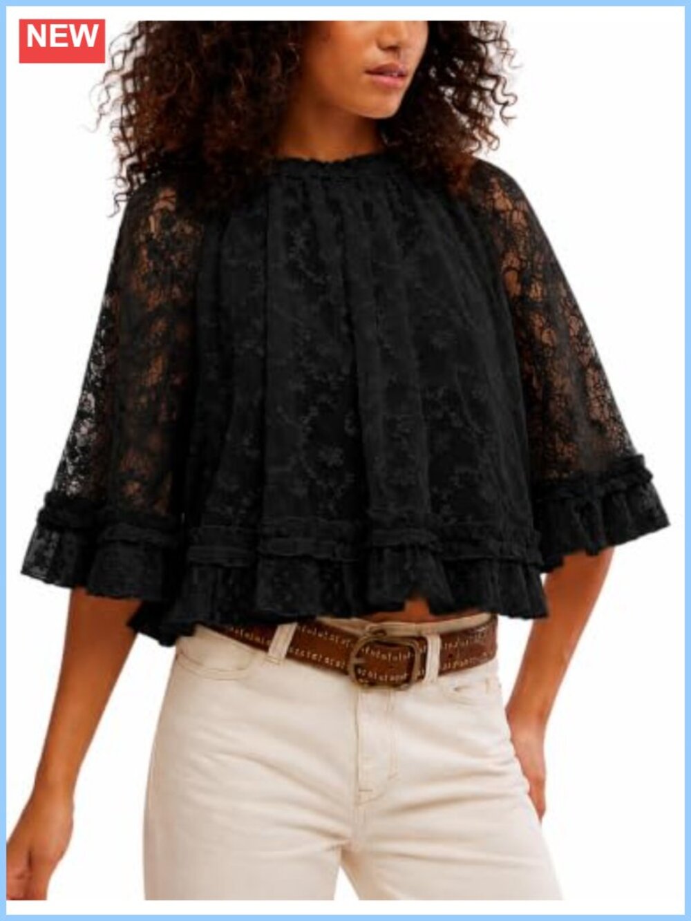 Sheer Lace Poncho Top Boho Flowy Pullover Blouse